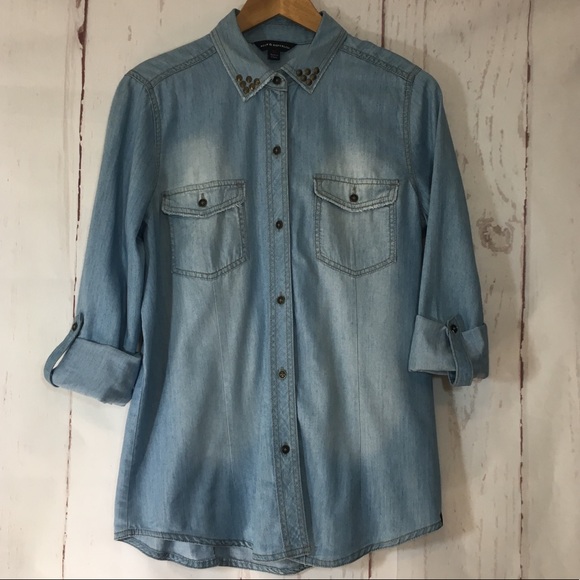 Rock & Republic Tops - ROCK & REPUBLIC l Denim Studded Button Down Top XL
